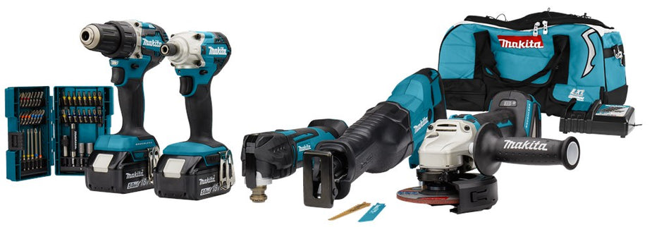 Makita DLX5068TX1 LXT 18V 5-Delige Combiset voor Slag Schroeven Boren Slijpen en Zagen