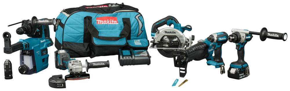Makita DLX7031TX1 LXT 18V 7-Delige Combiset voor Schroeven Boren Slijpen & Zagen + Multitool