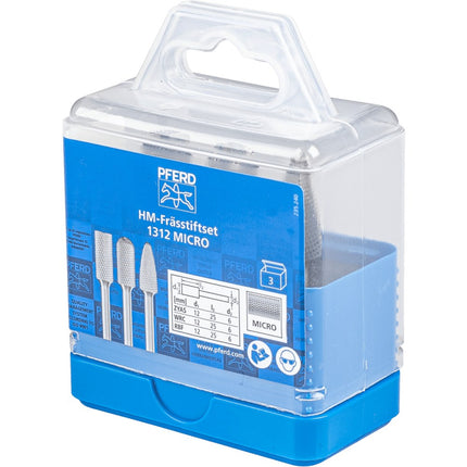 Afbeelding PFERD TOOLS set hardmetalen stiftfrezen voor hoogrendement, vertanding micro SET 1312 MICRO 3TLG