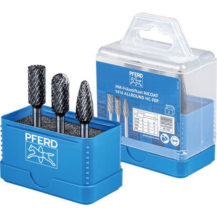 Afbeelding PFERD TOOLS set hardmetalen stiftfrezen voor hoogrendement, vertanding allround hc-fep SET 1414 ALLROUND 3TLG HC-FEP