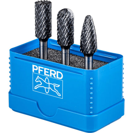 Afbeelding PFERD TOOLS set hardmetalen stiftfrezen voor hoogrendement, vertanding allround hc-fep SET 1414 ALLROUND 3TLG HC-FEP