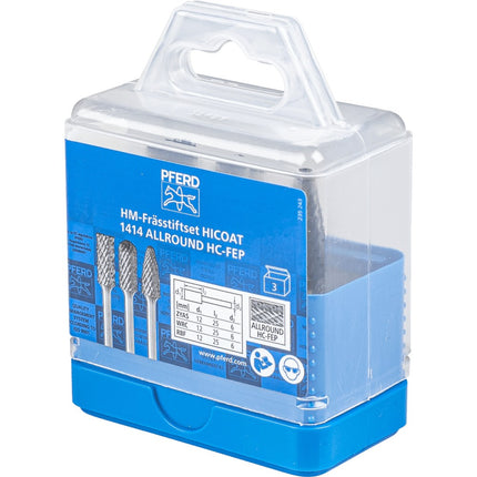 Afbeelding PFERD TOOLS set hardmetalen stiftfrezen voor hoogrendement, vertanding allround hc-fep SET 1414 ALLROUND 3TLG HC-FEP