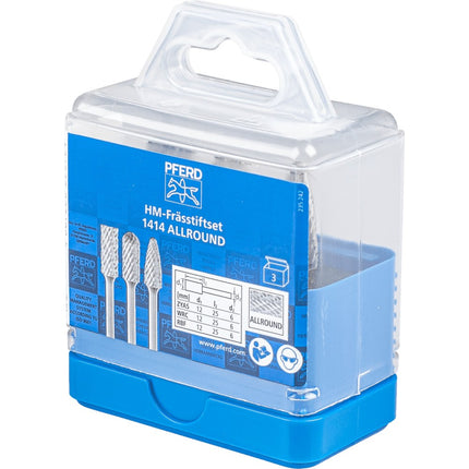 Afbeelding PFERD TOOLS set hardmetalen stiftfrezen voor hoogrendement, vertanding allround SET 1414 ALLROUND 3TLG