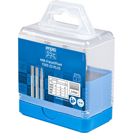 Afbeelding PFERD TOOLS set hardmetalen stiftfrezen voor universeel gebruik, vertanding 3 plus SET 1505 Z3P 3TLG