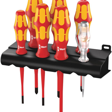 160 iS/7 Schroevendraaierset Kraftform Plus Serie 100 +  Spanningszoeker + Houder. Met gereduceerde klingdiameter, 7 -delig