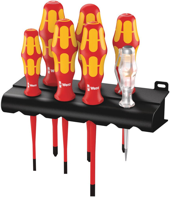 160 iS/7 Schroevendraaierset Kraftform Plus Serie 100 +  Spanningszoeker + Houder. Met gereduceerde klingdiameter, 7 -delig