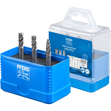 Afbeelding PFERD TOOLS set hardmetalen stiftfrezen voor hoogrendement, vertanding steel SET 1806 STEEL 3TLG
