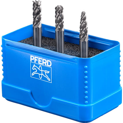 Afbeelding PFERD TOOLS set hardmetalen stiftfrezen voor hoogrendement, vertanding steel SET 1806 STEEL 3TLG