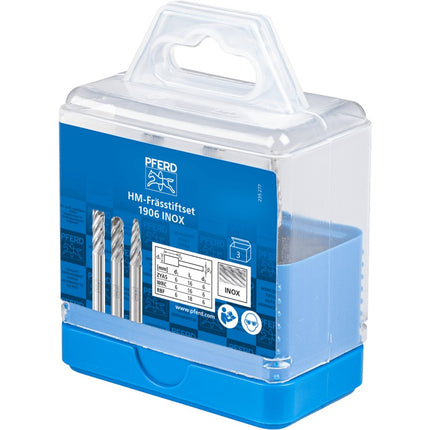 Afbeelding PFERD TOOLS set hardmetalen stiftfrezen voor hoogrendement, vertanding inox SET 1906 INOX 3TLG