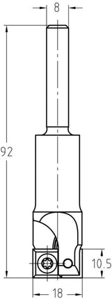 JSO-TR HW Keermesgroeffrees 18mm SL 10,5mm TL 92mm Schacht 8mm - 22823-5-18010