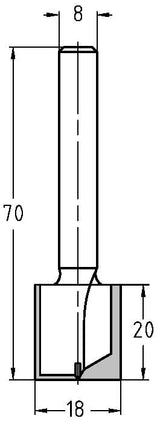 JSO-TR HW Groeffrees 18mm SL 20mm TL 70mm Schacht 8mm - 24243-5-18020