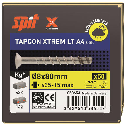 SPIT TAPCON CSK XTREM RVS A4 Betonschroef 8x80mm 50st - 058653