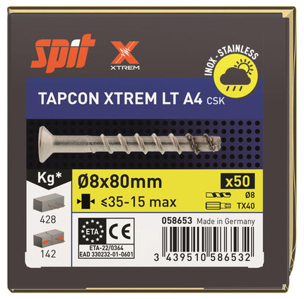 SPIT TAPCON CSK XTREM RVS A4 Betonschroef 8x80mm 50st - 058653