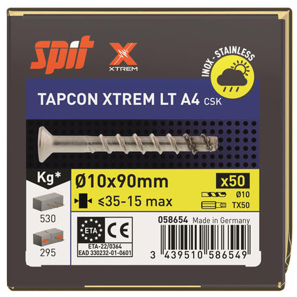 SPIT TAPCON CSK XTREM RVS A4 Betonschroef 10x90mm 50st - 058654