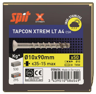 SPIT TAPCON CSK XTREM RVS A4 Betonschroef 10x90mm 50st - 058654
