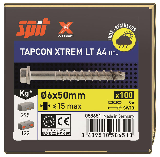 SPIT TAPCON HFL XTREM RVS A4 Betonschroef 6x50mm 100st - 058651