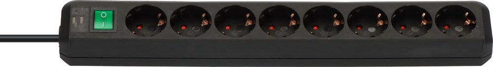 Brennenstuhl ECO-LINE STEKKERDOOS MET SCHAKELAAR 8-VOUDIG ZWART 3M H05VV-F 3G1,5