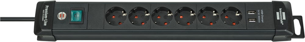 Brennenstuhl PREMIUM-LINE STEKKERDOOS MET USB 6-VOUDIG ZWART 3M H05VV-F 3G1,5