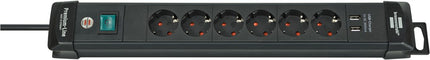 Brennenstuhl PREMIUM-LINE STEKKERDOOS MET USB 6-VOUDIG ZWART 3M H05VV-F 3G1,5