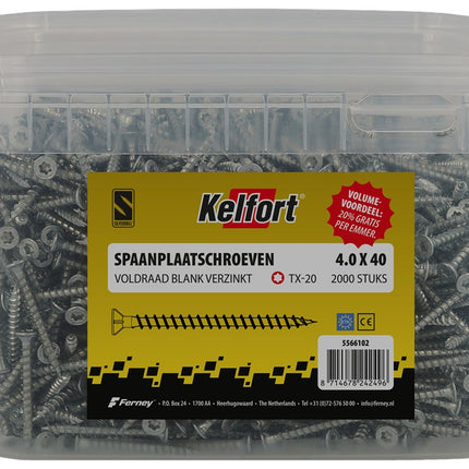 Spaanplaatschroef platte kop in emmer
