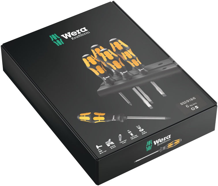 932/918/6 Schroevendraaierset Kraftform Wera: De Schroefbeitel + Houder, 6 -delig