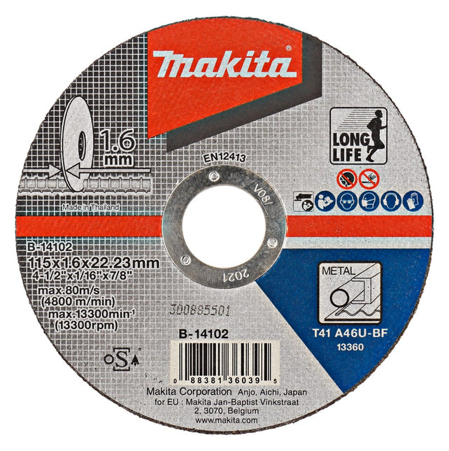 Makita Doorslijpschijf 115X1,6X22,23mm Staal – B-14102