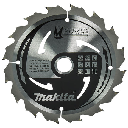 Makita HM Zaagblad 165X20X2.0 16T M-FO A Mforce 165X20X2,0 16T15G – B-31930