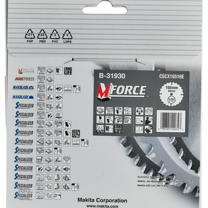 Makita HM Zaagblad 165X20X2.0 16T M-FO A Mforce 165X20X2,0 16T15G – B-31930