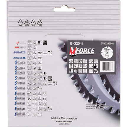 Makita Zaagblad Mforce 190X30X2,0 24T 15G Zaagblad Hout 190X30X2,0mm – B-32041