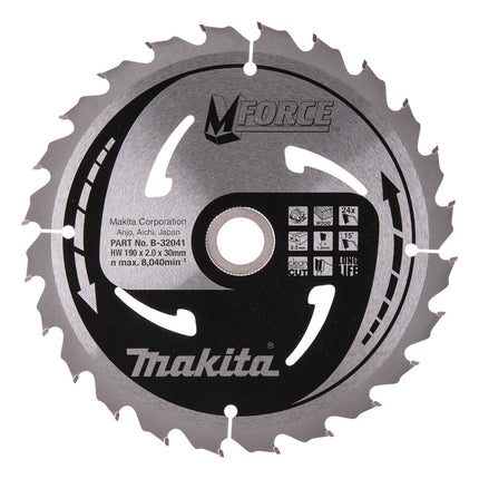 Makita Zaagblad Mforce 190X30X2,0 24T 15G Zaagblad Hout 190X30X2,0mm – B-32041