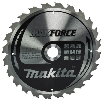 Makita Zaagblad Hout 270X30X2,6 24T 20G – B-32172