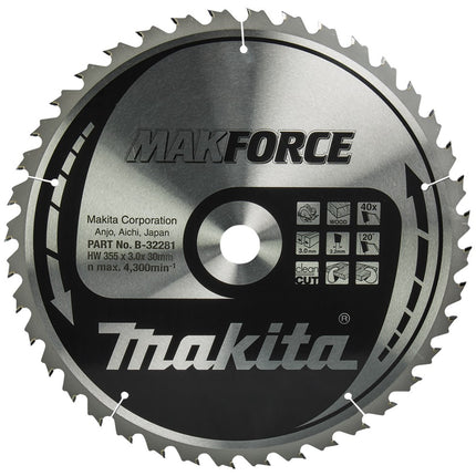 Makita HM Zaagblad 355X30X3.0 40T A Hout 355X30X3,0 20G – B-32281