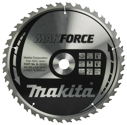 Makita HM Zaagblad 355X30X3.0 40T A Hout 355X30X3,0 20G – B-32281