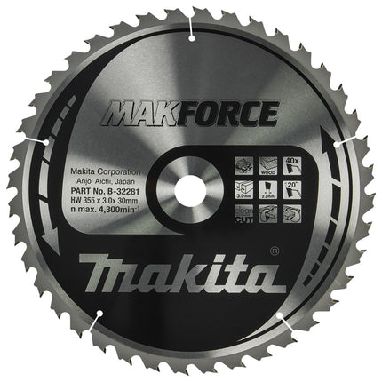 Makita HM Zaagblad 355X30X3.0 40T A Hout 355X30X3,0 20G – B-32281
