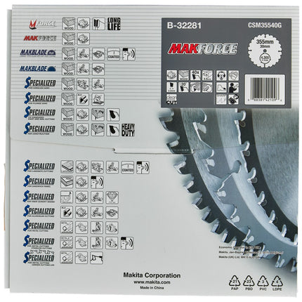 Makita HM Zaagblad 355X30X3.0 40T A Hout 355X30X3,0 20G – B-32281