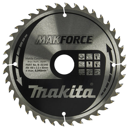 Makita HM Zaagblad 190X30X2.2 40T A Zaagblad Hout 190X30X2,2 20G – B-32340