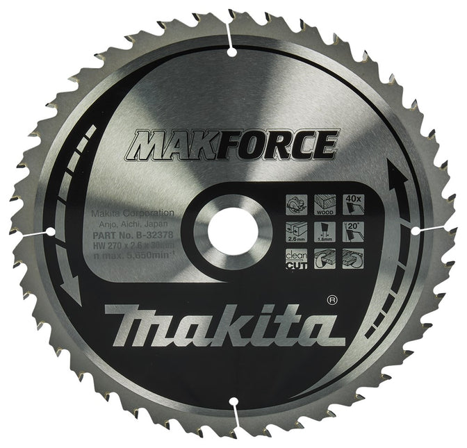 Makita HM Zaagblad 270X30X2.6 40T - Zaagblad Hout 270X30X2,6mm 20G – B-32378