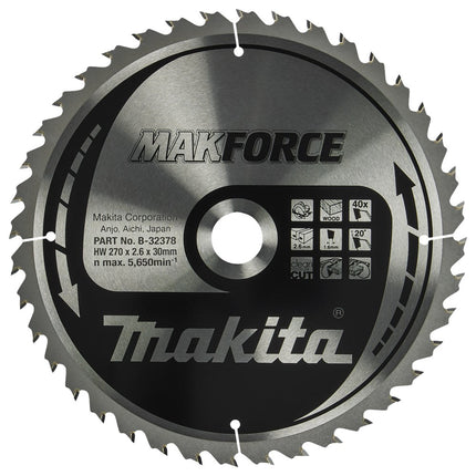 Makita HM Zaagblad 270X30X2.6 40T - Zaagblad Hout 270X30X2,6mm 20G – B-32378