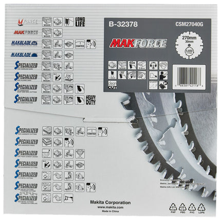 Makita HM Zaagblad 270X30X2.6 40T - Zaagblad Hout 270X30X2,6mm 20G – B-32378