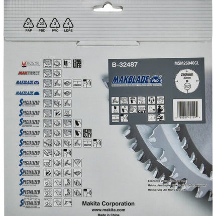 Makita HM Zaagblad 260X30X40T - Hout 5G – B-32487