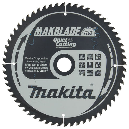 Makita HM Zaagblad 260X30 60T - Hout 5G – B-32524