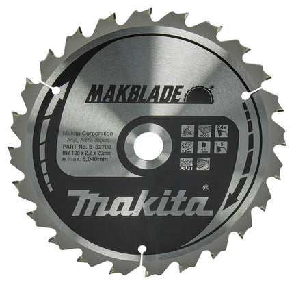Makita HM Zaagblad 190X20X2.2 24T Zaagblad Hout 190X20X2,2 5G – B-32708