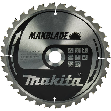 Makita HM Zaagblad 260X30X2,3 32T - Hout 260X30X2.3 5G – B-32736