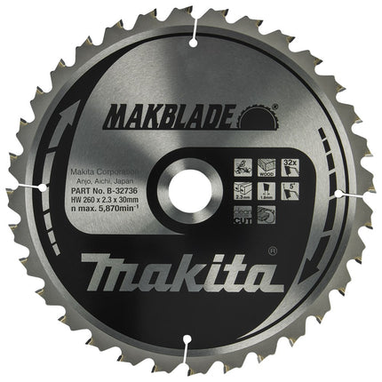 Makita HM Zaagblad 260X30X2,3 32T - Hout 260X30X2.3 5G – B-32736