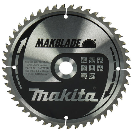 Makita Afkortzaagblad Hout 190X20X2,2 48T Zaagblad 5G – B-32758