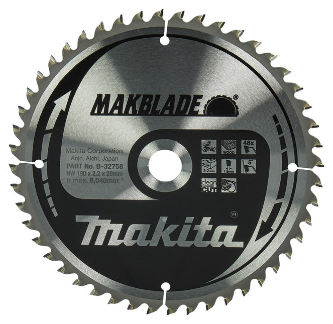 Makita Afkortzaagblad Hout 190X20X2,2 48T Zaagblad 5G – B-32758