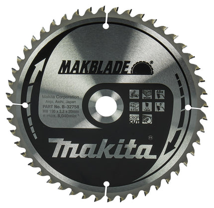 Makita Afkortzaagblad Hout 190X20X2,2 48T Zaagblad 5G – B-32758