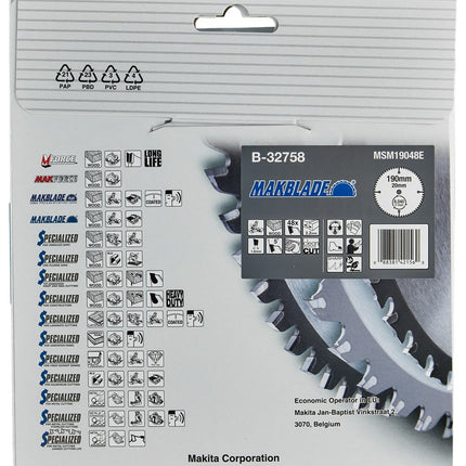Makita Afkortzaagblad Hout 190X20X2,2 48T Zaagblad 5G – B-32758