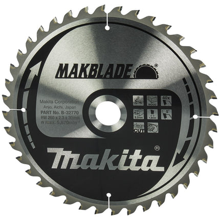 Makita Zaagblad Hout 260X30X2,3 40T Afkortzaagblad 5G – B-32770