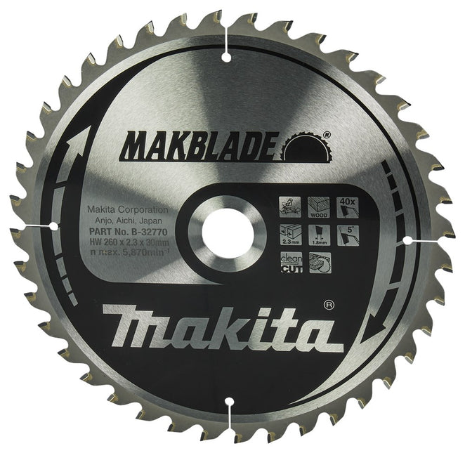 Makita Zaagblad Hout 260X30X2,3 40T Afkortzaagblad 5G – B-32770